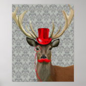 Deer met rood Pet en snor Poster (Voorkant)