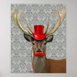 Deer met rood Pet en snor Poster