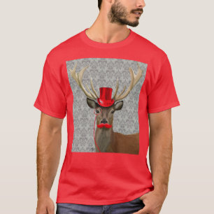 Deer met rood Pet en snor T-shirt
