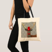 Deer met rood Pet en snor Tote Bag (Voorkant (product))