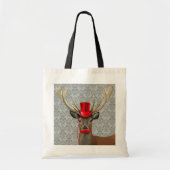 Deer met rood Pet en snor Tote Bag (Voorkant)