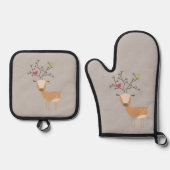 Deer met vogels ovenwant & pannenlap set (Voorkant)