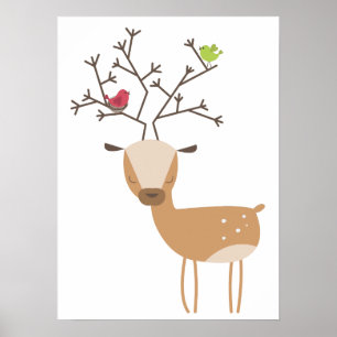 Deer met vogels poster