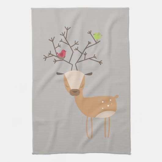Deer met vogels theedoek (Verticaal)
