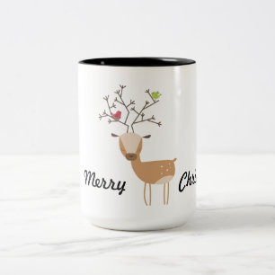 Deer met vogels tweekleurige koffiemok