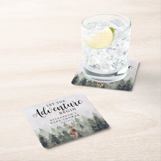 Deer Misty Pine Forest Adventure Baby shower Kartonnen Onderzetters (Insitu)