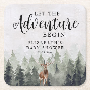 Deer Misty Pine Forest Adventure Baby shower Kartonnen Onderzetters