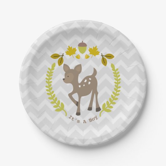 Deer Modern Boy Baby shower Papieren Bordje (Voorkant)