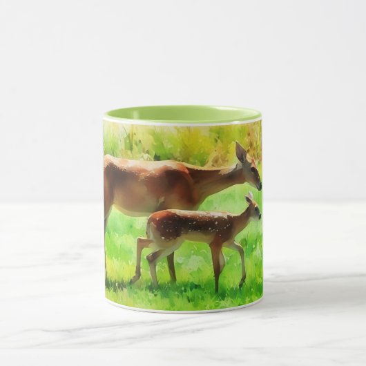 Deer Mom Doe en Baby Fawn Natuur Art Mok (Midden)