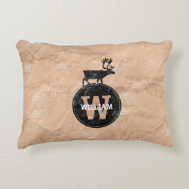 Deer Monogram Onderdruk Rustic Brown Kraft Paper Accent Kussen