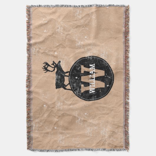 Deer Monogram Onderdruk Rustic Brown Kraft Paper Deken (Voorkant Verticaal)