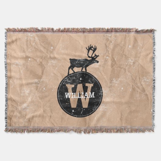 Deer Monogram Onderdruk Rustic Brown Kraft Paper Deken (Voorkant)