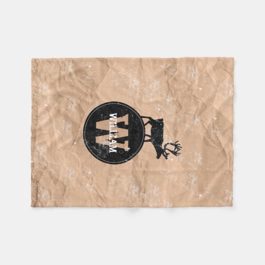 Deer Monogram Onderdruk Rustic Brown Kraft Paper Fleece Deken (Voorkant (Horizontaal))