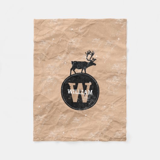 Deer Monogram Onderdruk Rustic Brown Kraft Paper Fleece Deken (Voorkant)