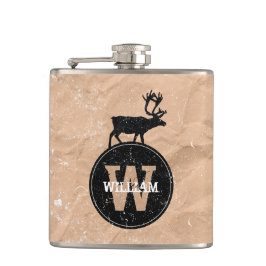 Deer Monogram Onderdruk Rustic Brown Kraft Paper Heupfles