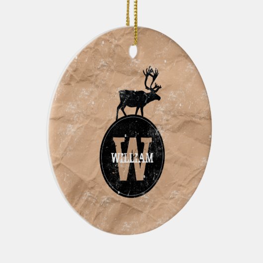 Deer Monogram Onderdruk Rustic Brown Kraft Paper Keramisch Ornament (Rechts)