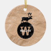 Deer Monogram Onderdruk Rustic Brown Kraft Paper Keramisch Ornament (Voorkant)