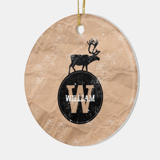 Deer Monogram Onderdruk Rustic Brown Kraft Paper Keramisch Ornament (Links)