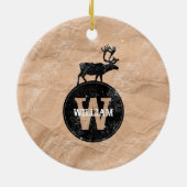 Deer Monogram Onderdruk Rustic Brown Kraft Paper Keramisch Ornament (Achterkant)