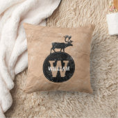 Deer Monogram Onderdruk Rustic Brown Kraft Paper Kussen (Deken)