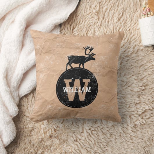 Deer Monogram Onderdruk Rustic Brown Kraft Paper Kussen (Deken)