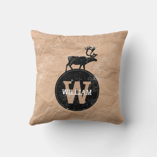 Deer Monogram Onderdruk Rustic Brown Kraft Paper Kussen (Achterkant)