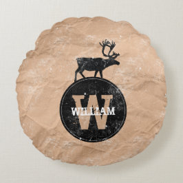 Deer Monogram Onderdruk Rustic Brown Kraft Paper Rond Kussen