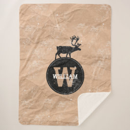 Deer Monogram Onderdruk Rustic Brown Kraft Paper Sherpa Deken