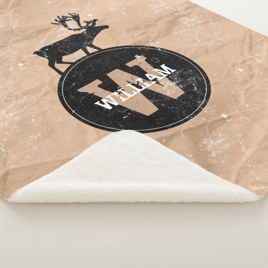 Deer Monogram Onderdruk Rustic Brown Kraft Paper Sherpa Deken (3/4)