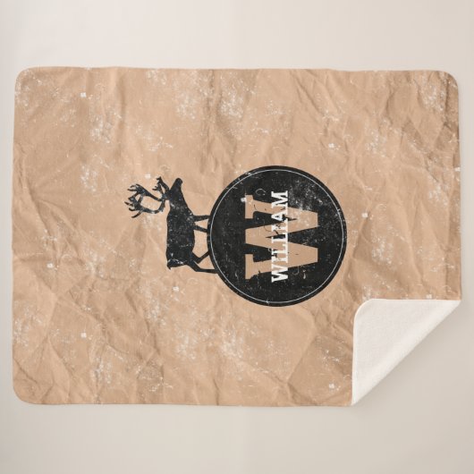 Deer Monogram Onderdruk Rustic Brown Kraft Paper Sherpa Deken (Voorkant (horizontaal))