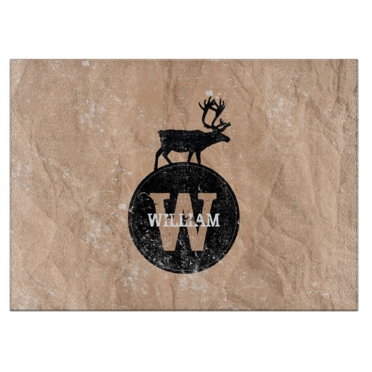 Deer Monogram Onderdruk Rustic Brown Kraft Paper Snijplank (Voorkant)