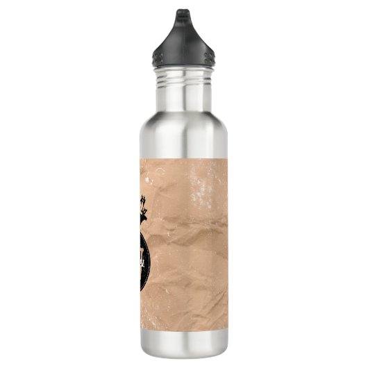 Deer Monogram Onderdruk Rustic Brown Kraft Paper Waterfles (Rechts)