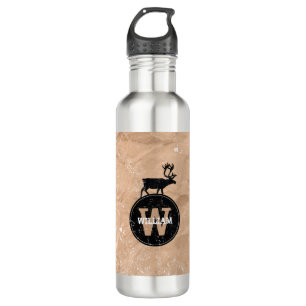 Deer Monogram Onderdruk Rustic Brown Kraft Paper Waterfles