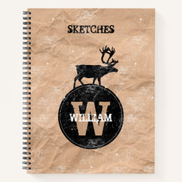 Deer Monogram Onderdruk Rustic Brown Kraft Sketch Notitieboek