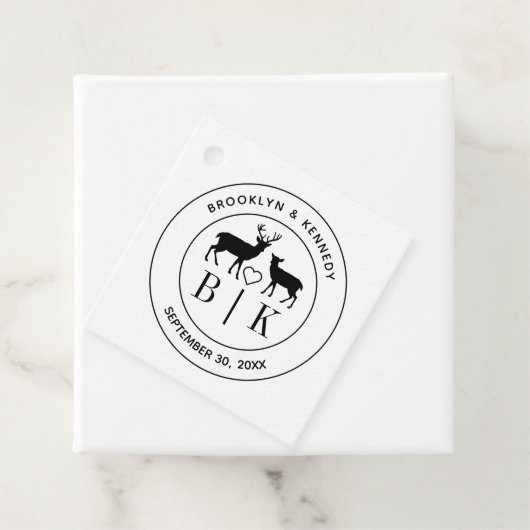 Deer Monogram Rustic country Wedding Couple Name Bedankjes Labels (In situ)