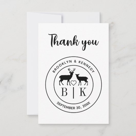 Deer Monogram Rustic country Wedding Couple Name Bedankkaart (Voorkant)