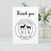 Deer Monogram Rustic country Wedding Couple Name Bedankkaart (Staand voorkant)