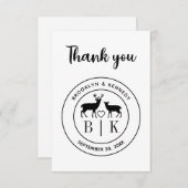 Deer Monogram Rustic country Wedding Couple Name Bedankkaart (Voorkant / Achterkant)