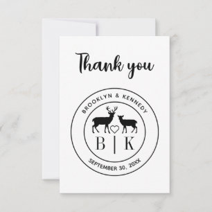 Deer Monogram Rustic country Wedding Couple Name Bedankkaart