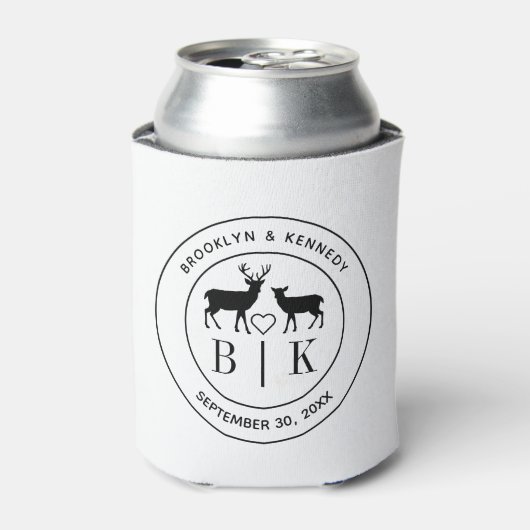 Deer Monogram Rustic country Wedding Couple Name Blikjeskoeler (Blikje Voorkant)