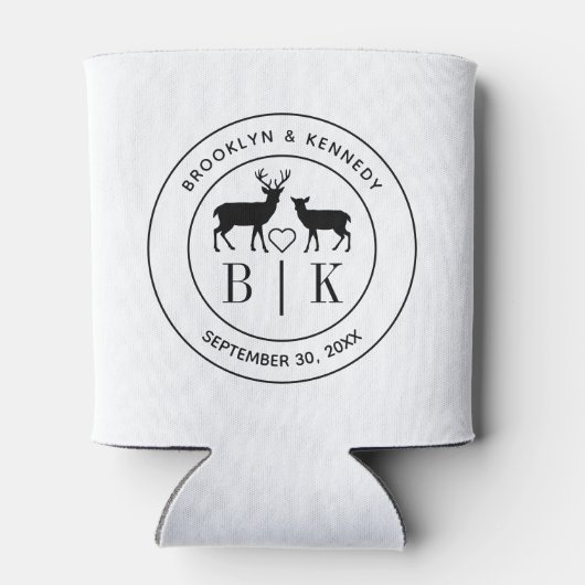 Deer Monogram Rustic country Wedding Couple Name Blikjeskoeler (Achterkant)