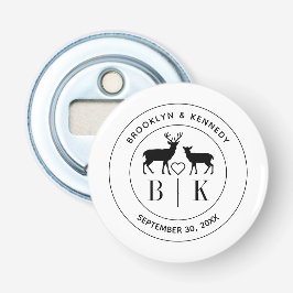 Deer Monogram Rustic country Wedding Couple Name Button Flesopener
