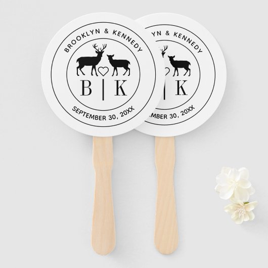 Deer Monogram Rustic country Wedding Couple Name Handwaaier (Voorkant en achterkant)