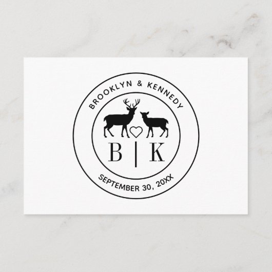 Deer Monogram Rustic country Wedding Couple Name Informatiekaartje (Achterkant)