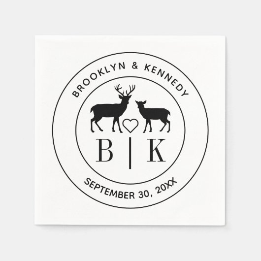 Deer Monogram Rustic country Wedding Couple Name Servet (Voorkant)