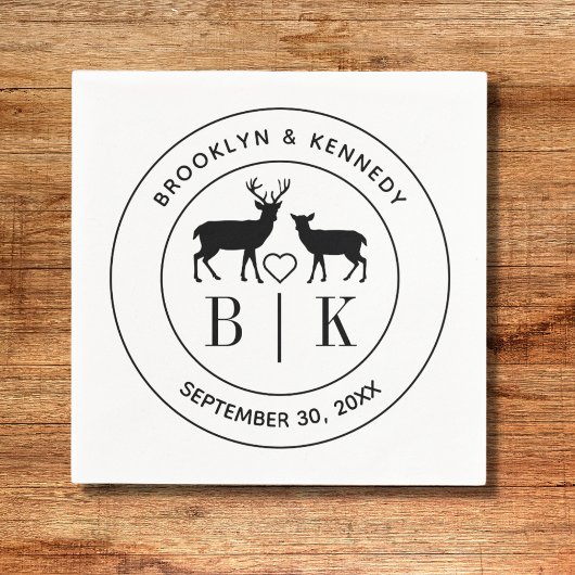 Deer Monogram Rustic country Wedding Couple Name Servet