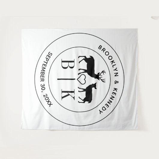 Deer Monogram Rustic country Wedding Couple Name Wandkleed (Voorkant (horizontaal))