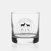 Deer Monogram Rustic country Wedding Couple Name Whisky Glas (Voorkant)