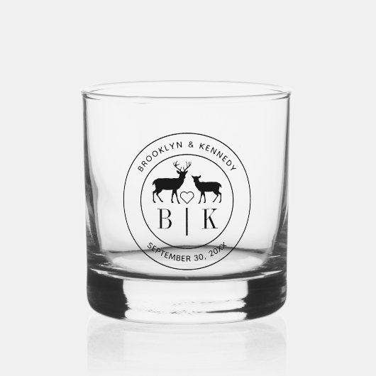 Deer Monogram Rustic country Wedding Couple Name Whisky Glas (Voorkant)