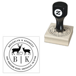 Deer Monogram Weddenschap Paars Naam Retouradres Rubberstempel